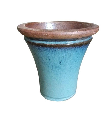 Blue With Brown Rim  Cone Ceramic  Pot